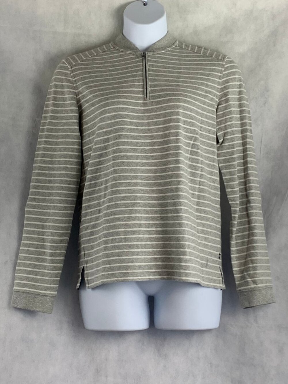 Nautica Men's Cotton Blend Striped 1/4 Zip Pullover Sweater, Gray Heather